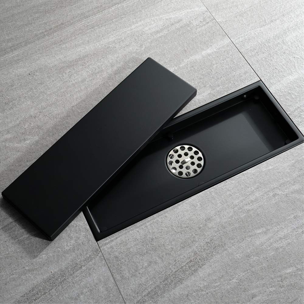 Bodenablauf Edelstahl Abnehmbarer 30x11cm Edelstahl Linear Bodenablauf Badezimmer Dusche WC Anti-Geruchs-Drains Tile Insert Schwarz/gebürstet Gold(119A Brushed)