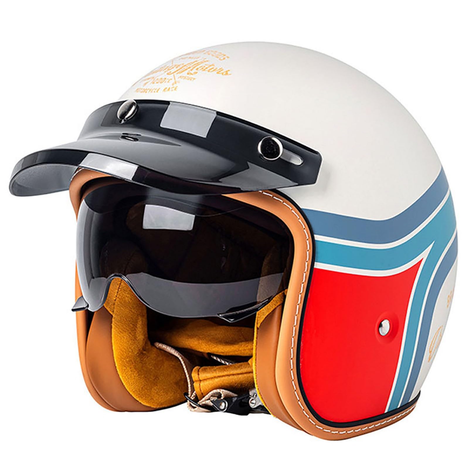 Vintage Motorradhelm Motorrad Halbhelm Offener Halbschalenhelm Damen Herren Retro 3/4 Halbgesichtshelm Mit Sonnenblende, Roller Cruiser Moped Jethelm, ECE/DOT-geprüft 54–63cm