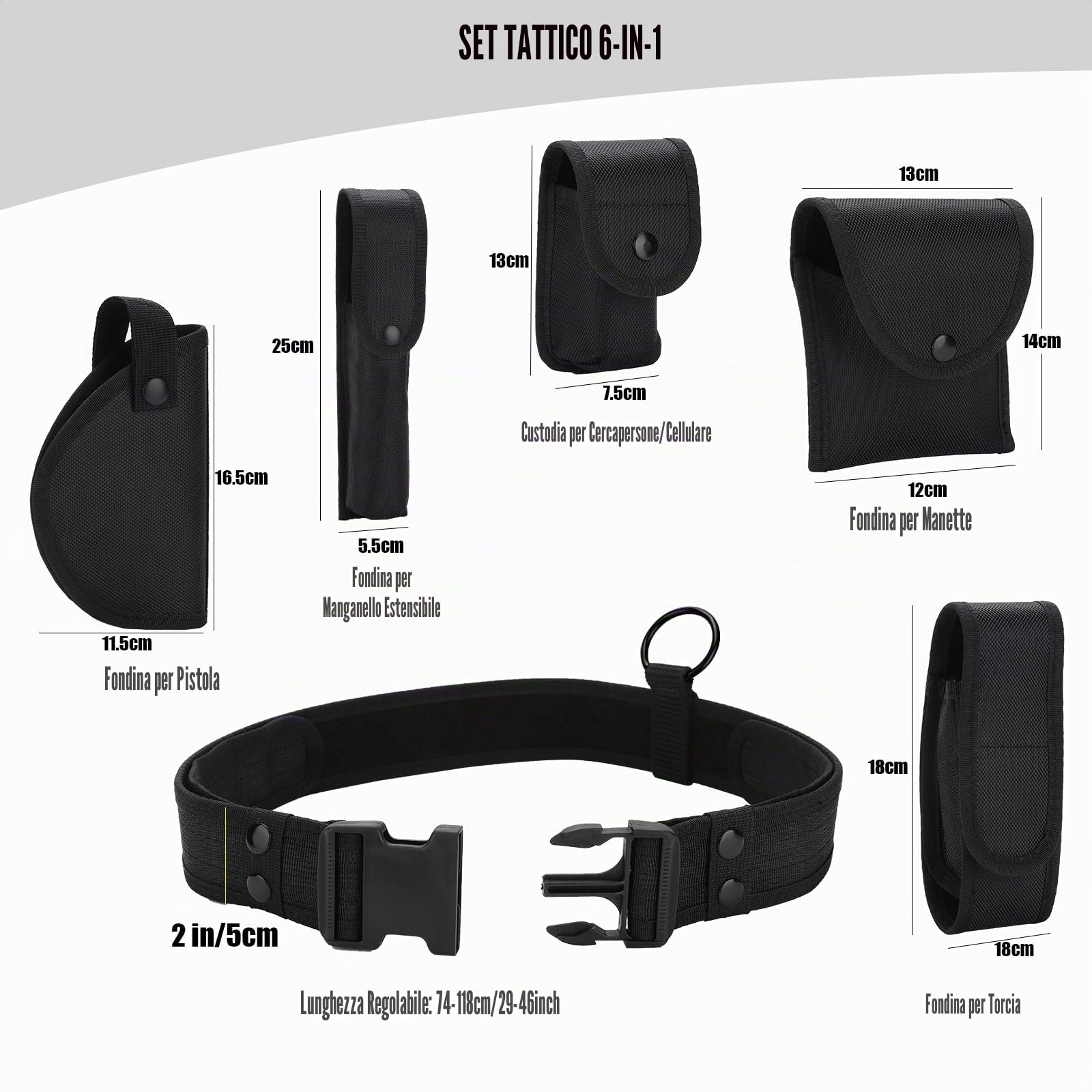 6 in 1 Utility Cintura tattica multifunzionale Outdoor Marsupio Patrol Attrezzatura per Guardia di Polizia Caccia di Sicurezza con 5 Componenti Borse
