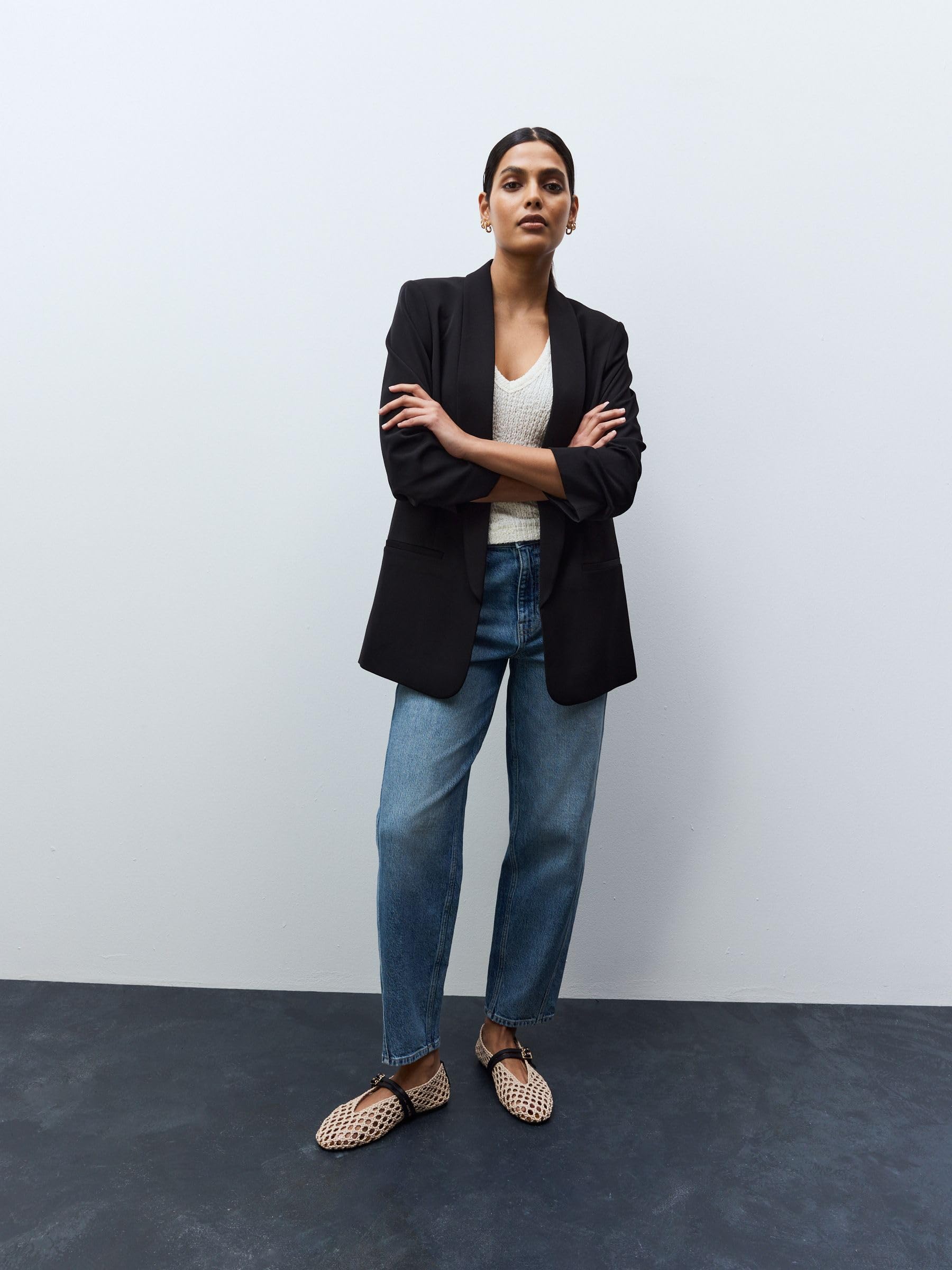 NEXT Donne Blazer Comodo con Maniche Arricciate
