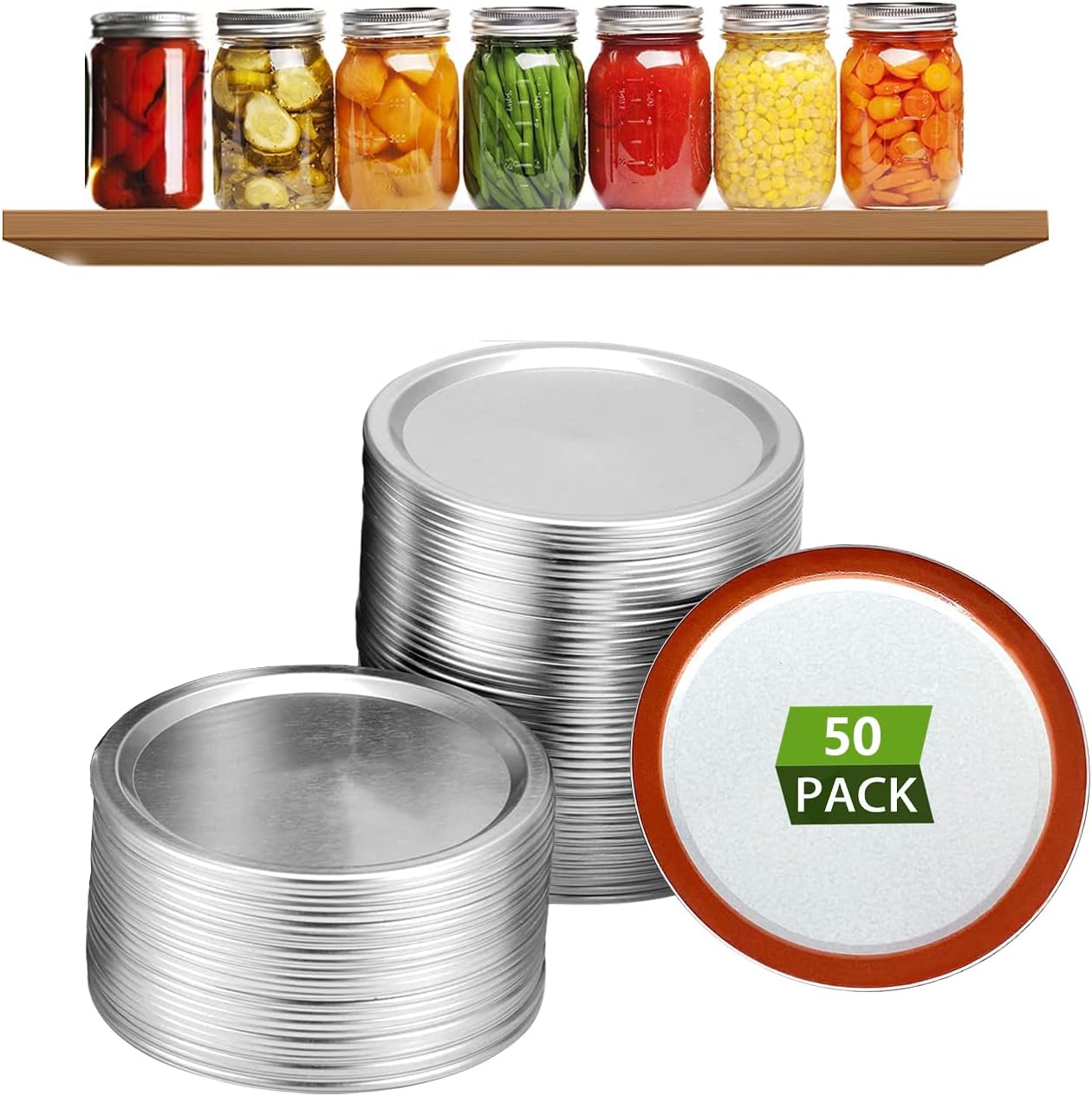 50Pcs Wide Mouth Canning Lids Food Grade Material Split-Type Metal Mason Jar Lids Wide Mouth 86MM