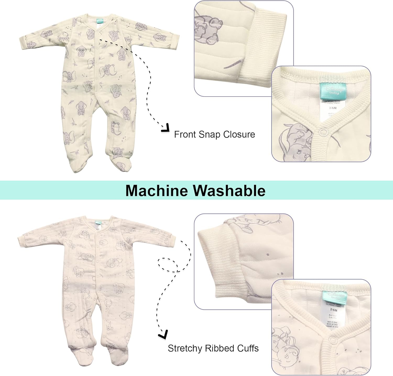 Magic Threadz Disney Clothes Baby Boys 2-Pack Quilted Footed Coveralls Mickey Mouse, Winnie the Pooh and Dumbo (0/3M-6/9M) - Image 6