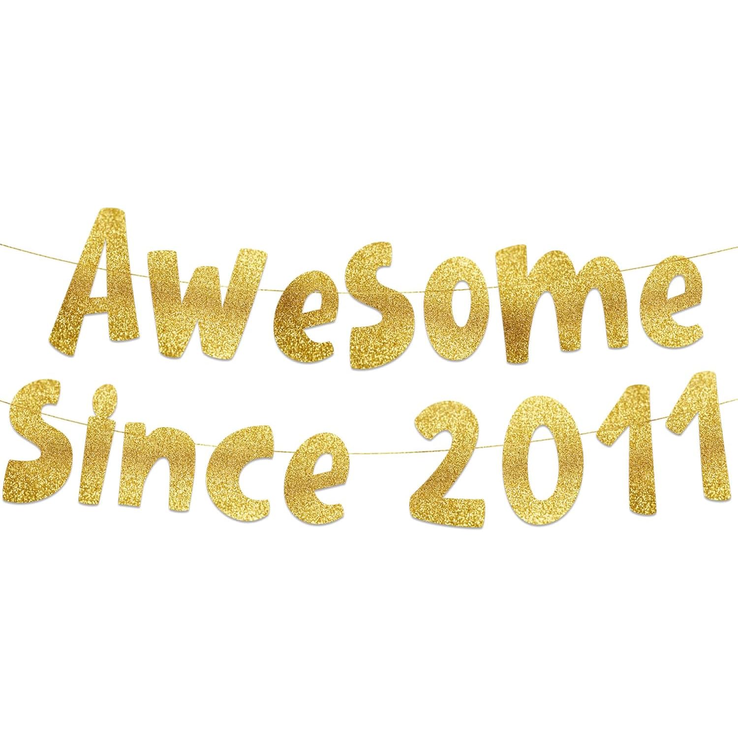 "15th Birthday Decorations Banner - Pre-Strung Gold Glitter Party Wall Hanging with 'Awesome Since 2011' Text - Non-Shed Glitter for Photo Backdrop & Wall Decor"