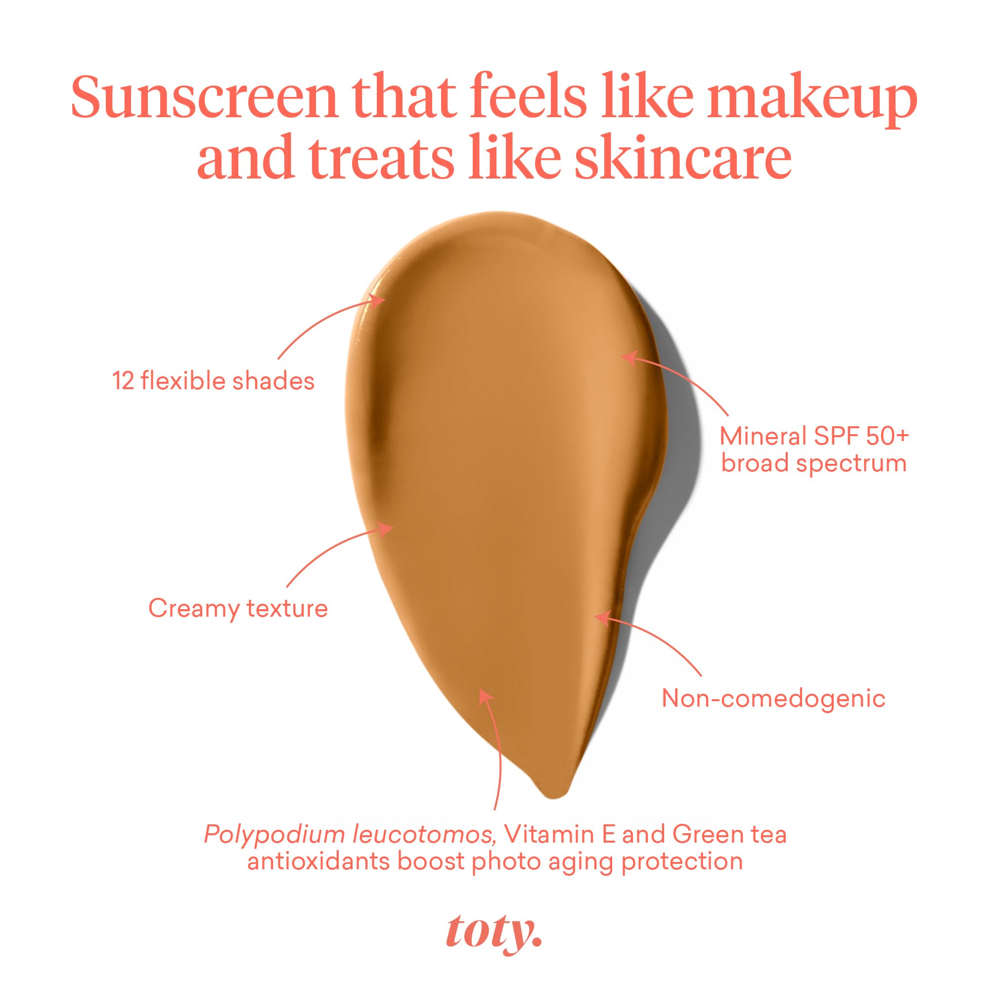 Toty by Sofia Vergara Lumina CC Cream SPF 50+, crema correctora de color 100% mineral, base de cobertura media y protector solar de amplio espectro para cara, no comedogénico, 4 W cálido CARAMEL 2