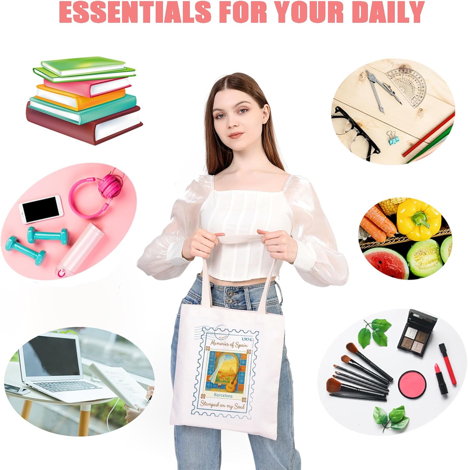 MEIKIUP Barcelona Canvas Tote Bag Barcelona Spain Trip Merchandise Barcelona Travel Souvenirs Shopping Bag - Image 7