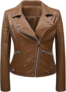 2025 - Chaqueta de moto para mujer, color liso, traje corto de piel, bolsillos, abrigo reversible para mujer