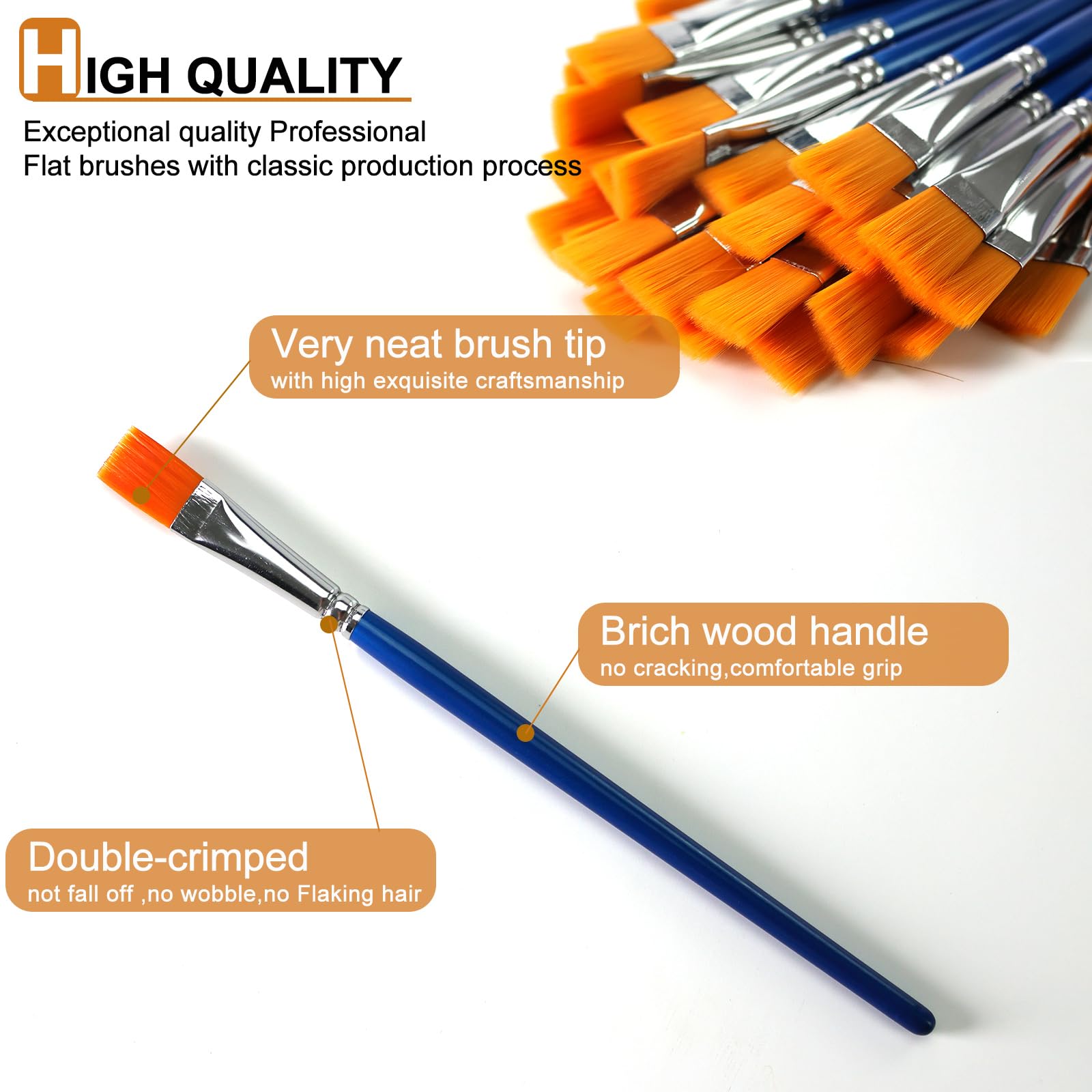 GACDR Pinceles planos de 1,27 cm para pintura acrílica, paquete de 40 pinceles pequeños a granel con mango de madera para acrílico, acuarela, óleo, manualidades, arte facial y corporal