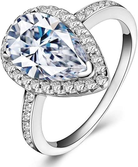 Lemon Grass 3 Ct Pear Shaped Cubic Zirconia Solitaire Engagement Ring Pave Thin Band in Sterling Silver Size 5 6 7 8 9 (4): Buy Online at Best Price in UAE