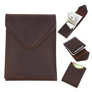Slim Cash Wallet for Men - Minimalist Card Hoder - Flap Magnetic Closure - Full Grain Leather (Dark Brown) - Amazon product rated Grade A
