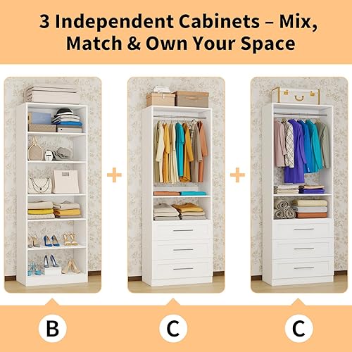 Miniatura 3 de Sistema de armario con 3 juegos, sistema organizador de armario de 189 pulgadas de largo máximo con 6 cajones y 8 estantes, sistema modular