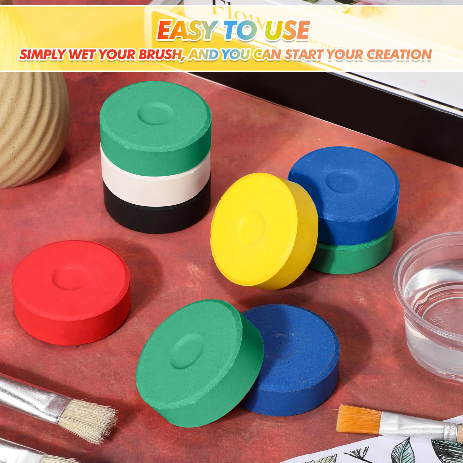 Engrowtic 54 Pcs Tempera Paint Cakes 6 Color Large Washable Tempera Cakes Art Supplies for Classroom Art Painting Drawing - Image 3
