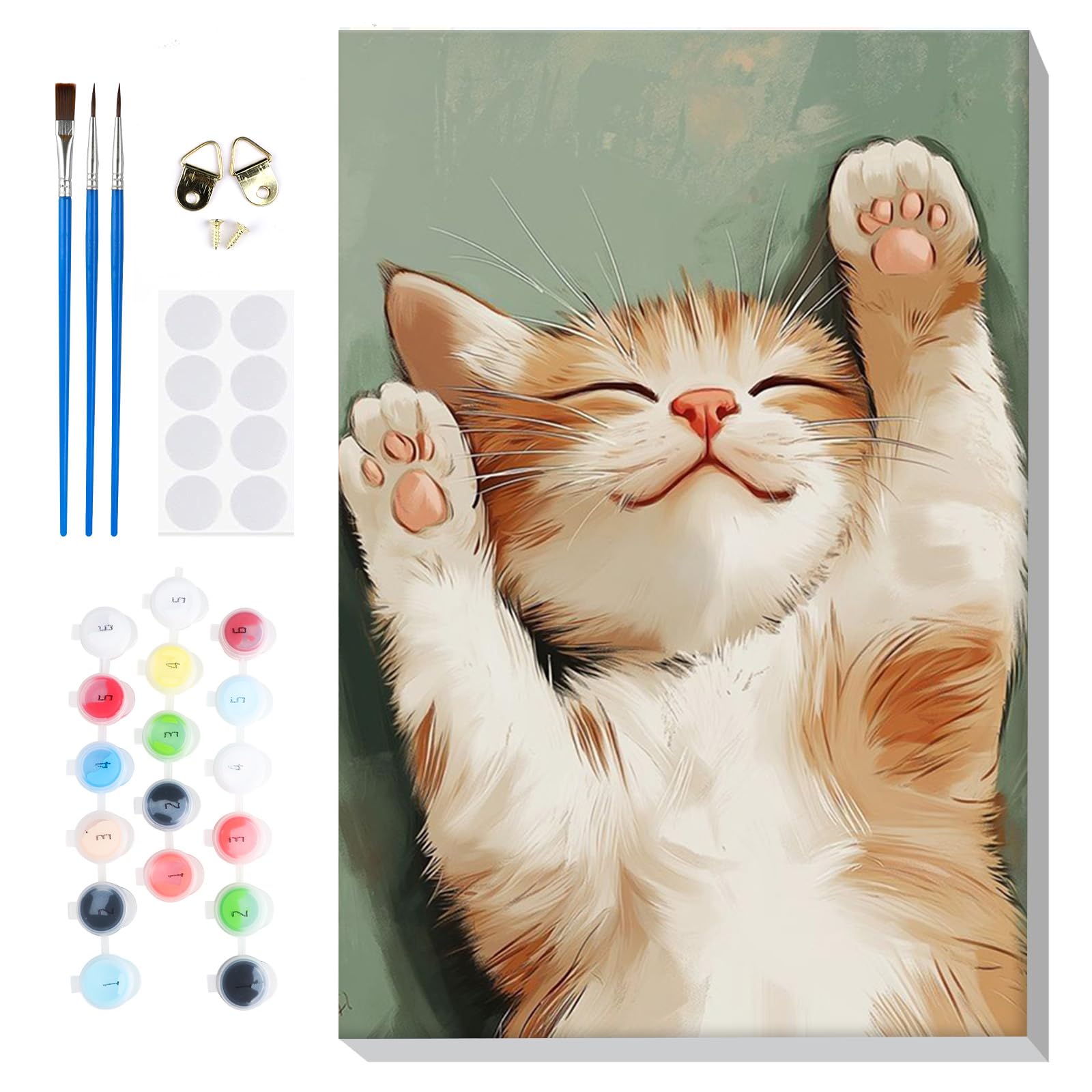 Lxmsja Paint by Numbers Cat for Adults Beginners with Frame, Painting by Numbers Animals on Canvas, DIY Acrylic Kitten Painting Art and Crafts Kit Gifts for Home Wall Decor, 8x12in