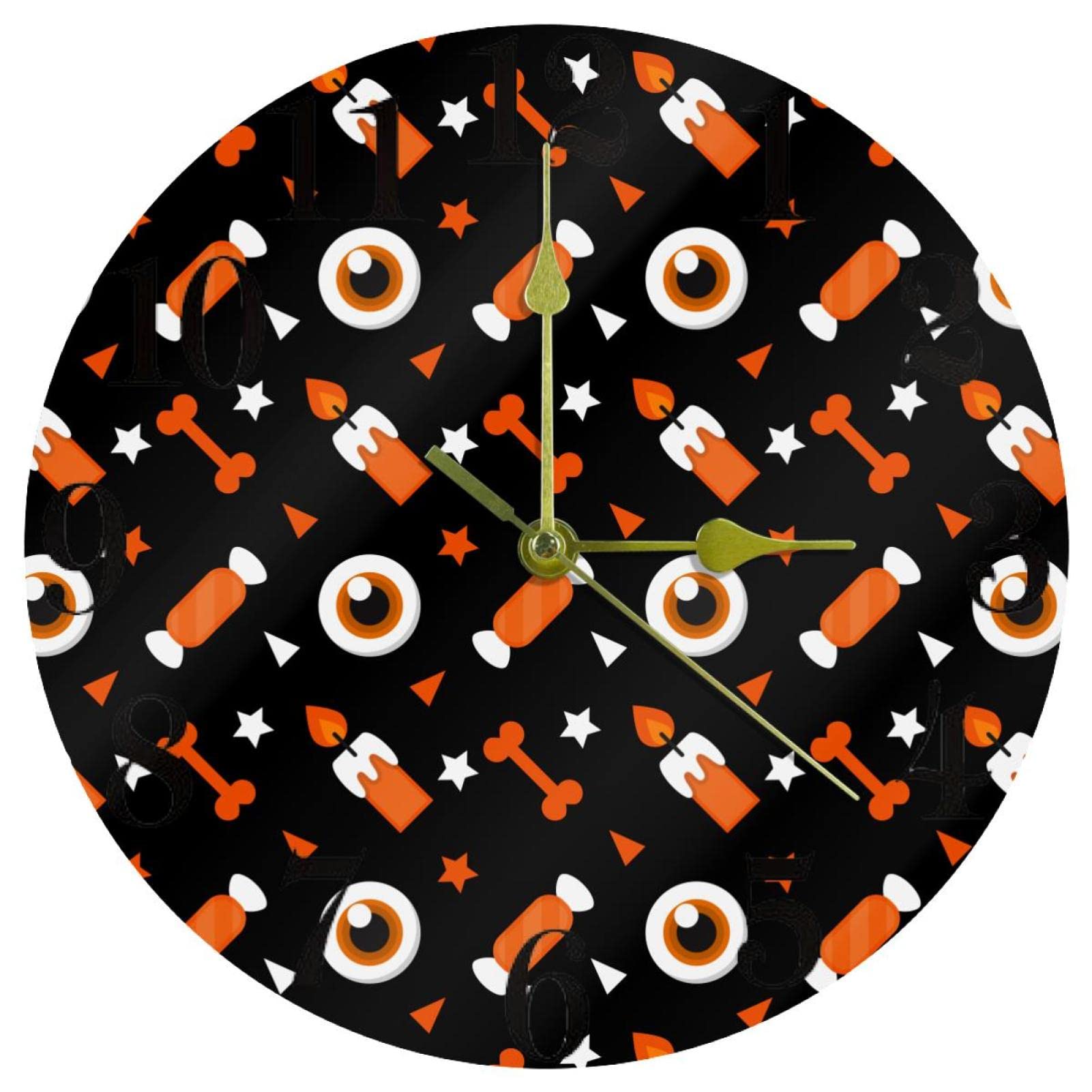 Horloge murale silencieuse à quartz et sans tic-tac avec design d'Halloween rond de 25 cm