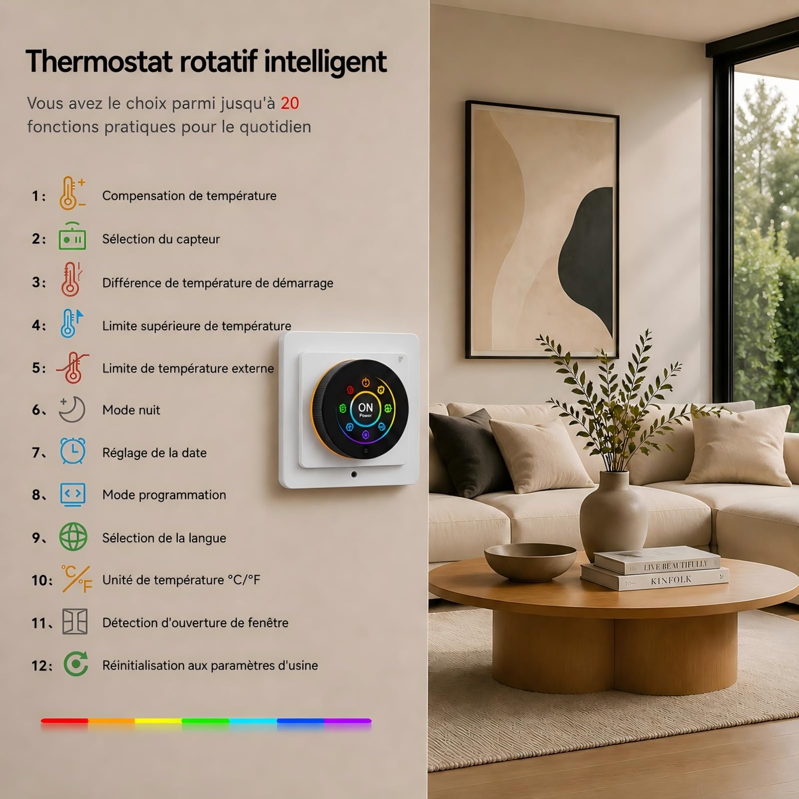 Thermostat Connecté Chaudiere Gaz WiFi Régulateur Température à Rotatif 3A | Intelligent Thermostats D'ambiance Mural Programmable Digital Compatible avec Alexa Google Home Tuya Smart Life,Écran Couleur