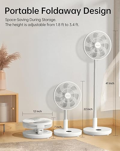 Miniatura 2 de TriPole Ventilador oscilante portátil silencioso con control remoto, ventiladores de pedestal recargables de 12 pulgadas para dormitorio y oficina