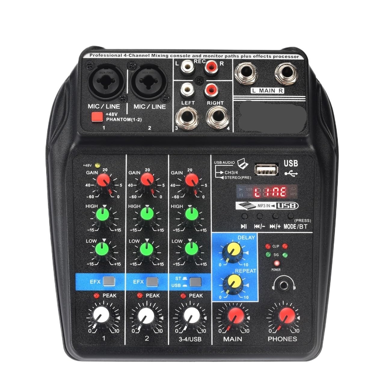 Mixer Audio, Mixer audio portatile Effetto 4 canali 48V Bluetooth Mini console USB Riproduci musica