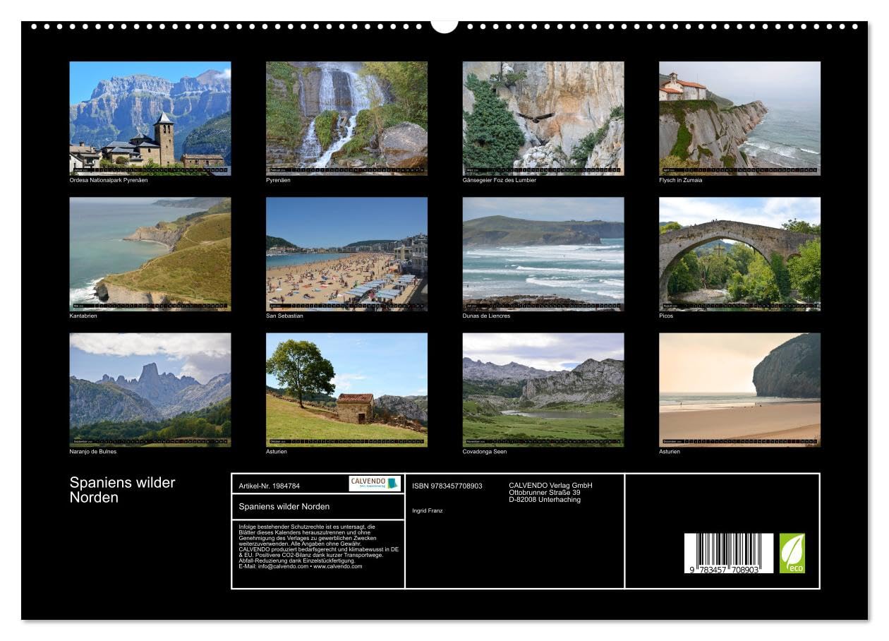Spaniens wilder Norden (hochwertiger Premium Wandkalender 2026 DIN A2 quer), Kunstdruck in Hochglanz: Von den Pyrenäen zum Baskenland, Kantabrien und Asturien (CALVENDO Orte)