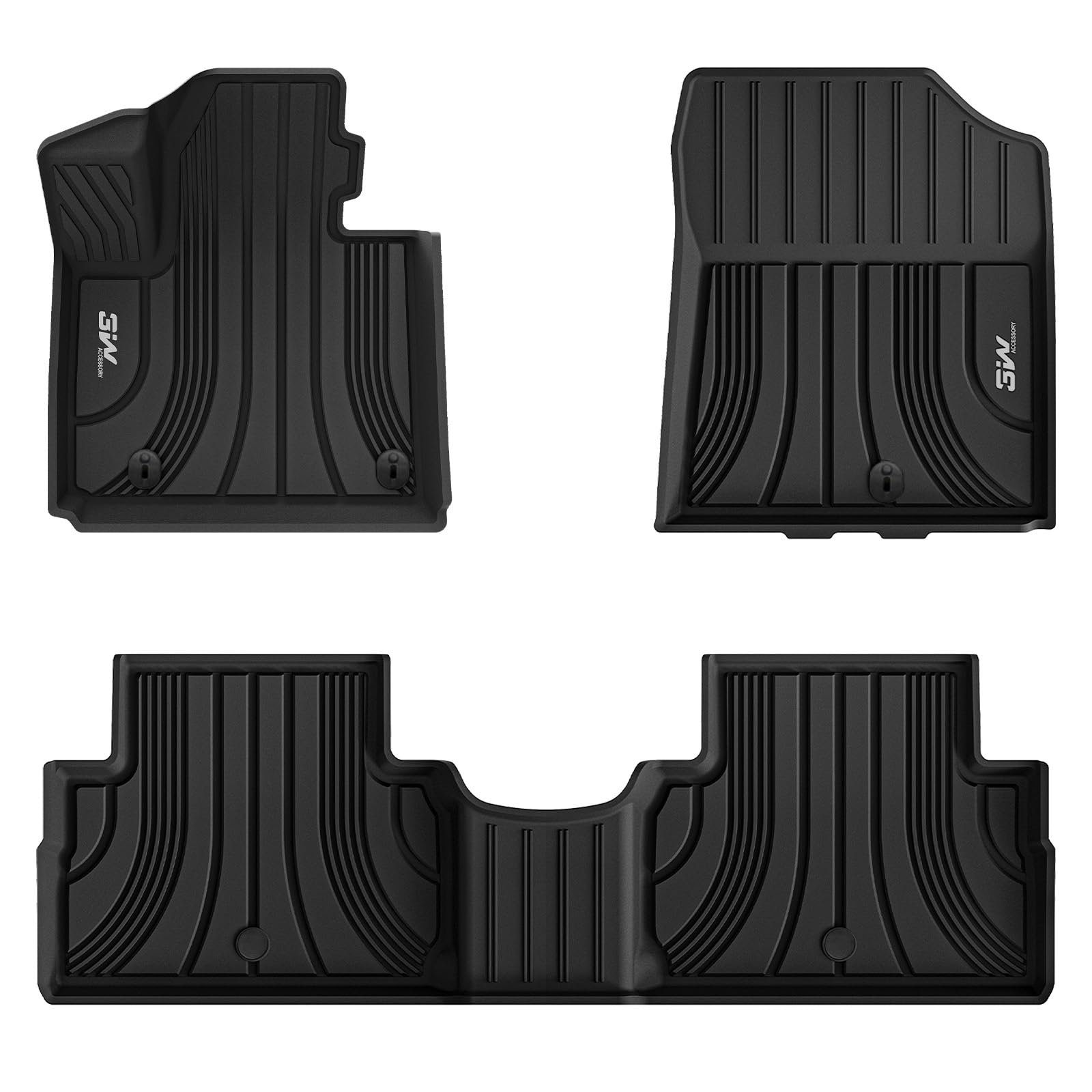 3W Floor Mats Fit 2021-2023 Hyundai Santa Fe (Only for Hybrid), TPE All Weather Custom Fit Car Floor Liners 1st & 2nd Row, Black