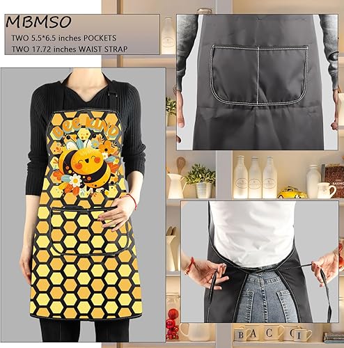 Miniatura 3 de MBMSO Delantal de abeja con bolsillos, delantal de abeja, regalos para amantes de las abejas de la miel, delantal de cocina, delantal de cocina de