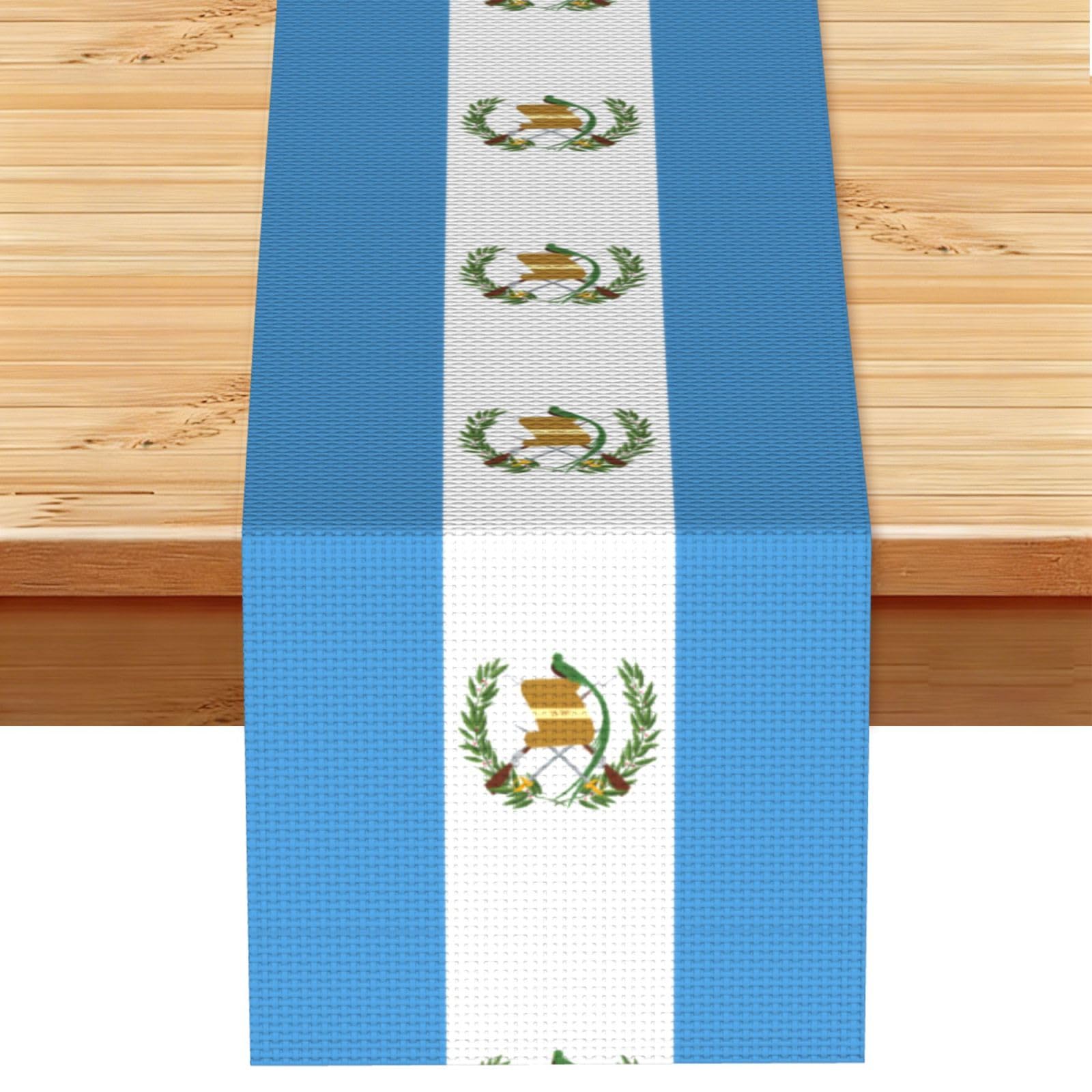 Flag of Guatemala Linen Look Table Runner 13x72-Wrinkle Resistant Farmhouse Style for Dining Table Decor