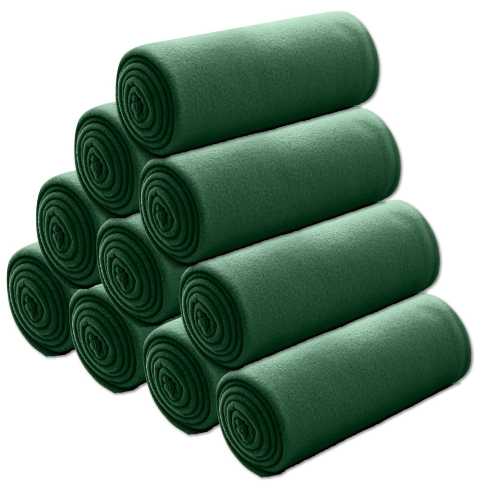wometo Lot de 10 couvertures polaires oekoTex - 130 x 160 cm - Poids : environ 400 g - Avec bordure anti-boulochage et bordure - Vert foncé