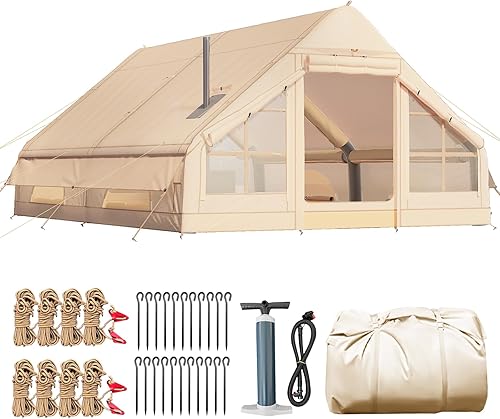 Miniatura 9 de Yoleny Tiendas inflables para acampar con gato de estufa, tienda de campaña inflable para 8-10 personas, fácil instalación con bomba de mano, tienda