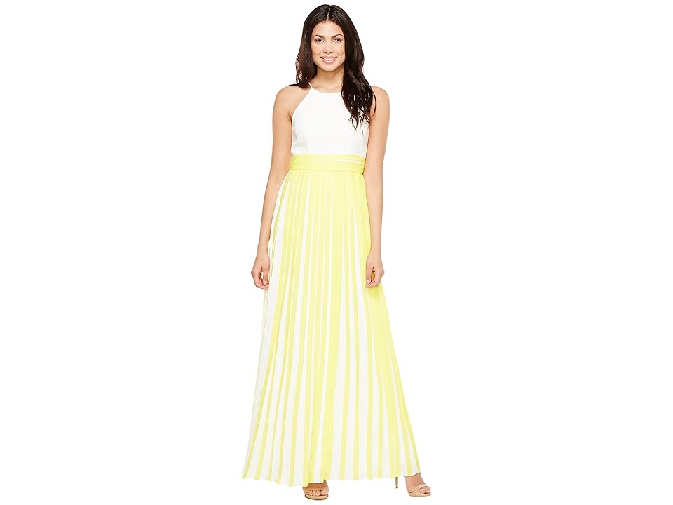 

Aidan Mattox Halter Pleated Chiffon Dress (Lemon) Women's Skirt