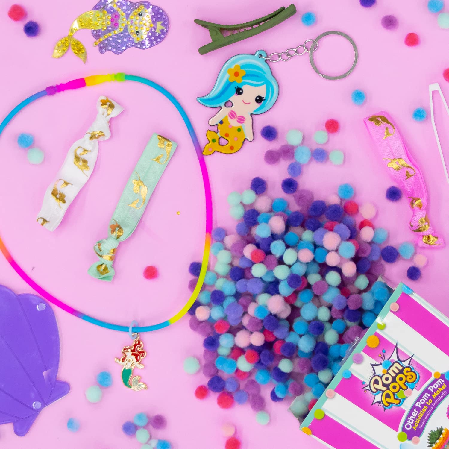 Sunny Days Entertainment Pom Pops - Surprise DIY Craft Activity Kit for Kids - Receive Either The Unicorn, Mermaid or Llama Style - Colors and Styles May Vary