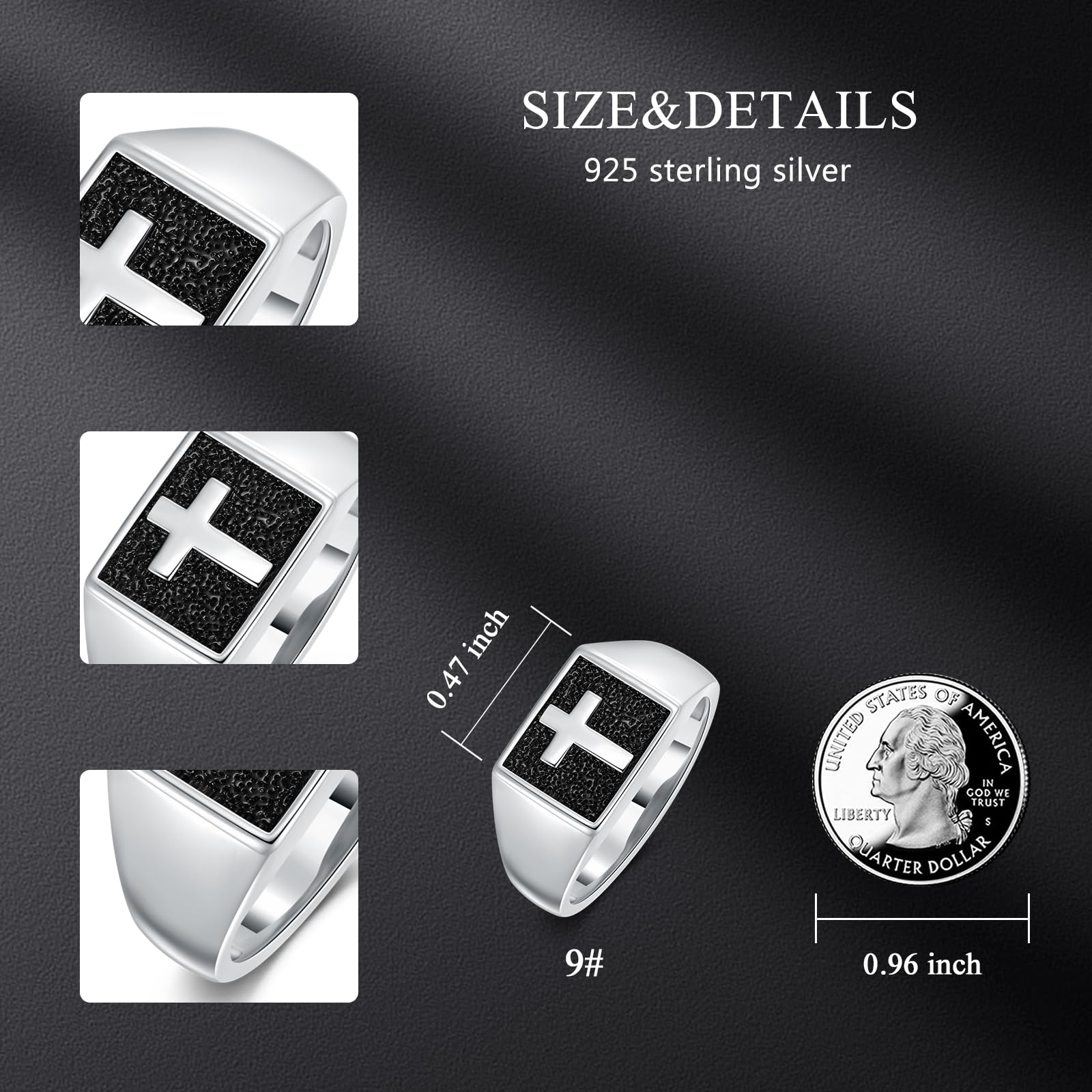 Anillo de sello de cruz para hombre, plata 925, anillo de cruz cristiana, joyería para papá y marido, talla 57-67