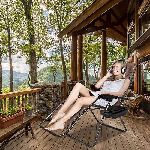 Vista 15 de VINGLI Juego de 2 sillas de gravedad cero mejoradas, sillas reclinables plegables para patio trasero, piscina y jardín