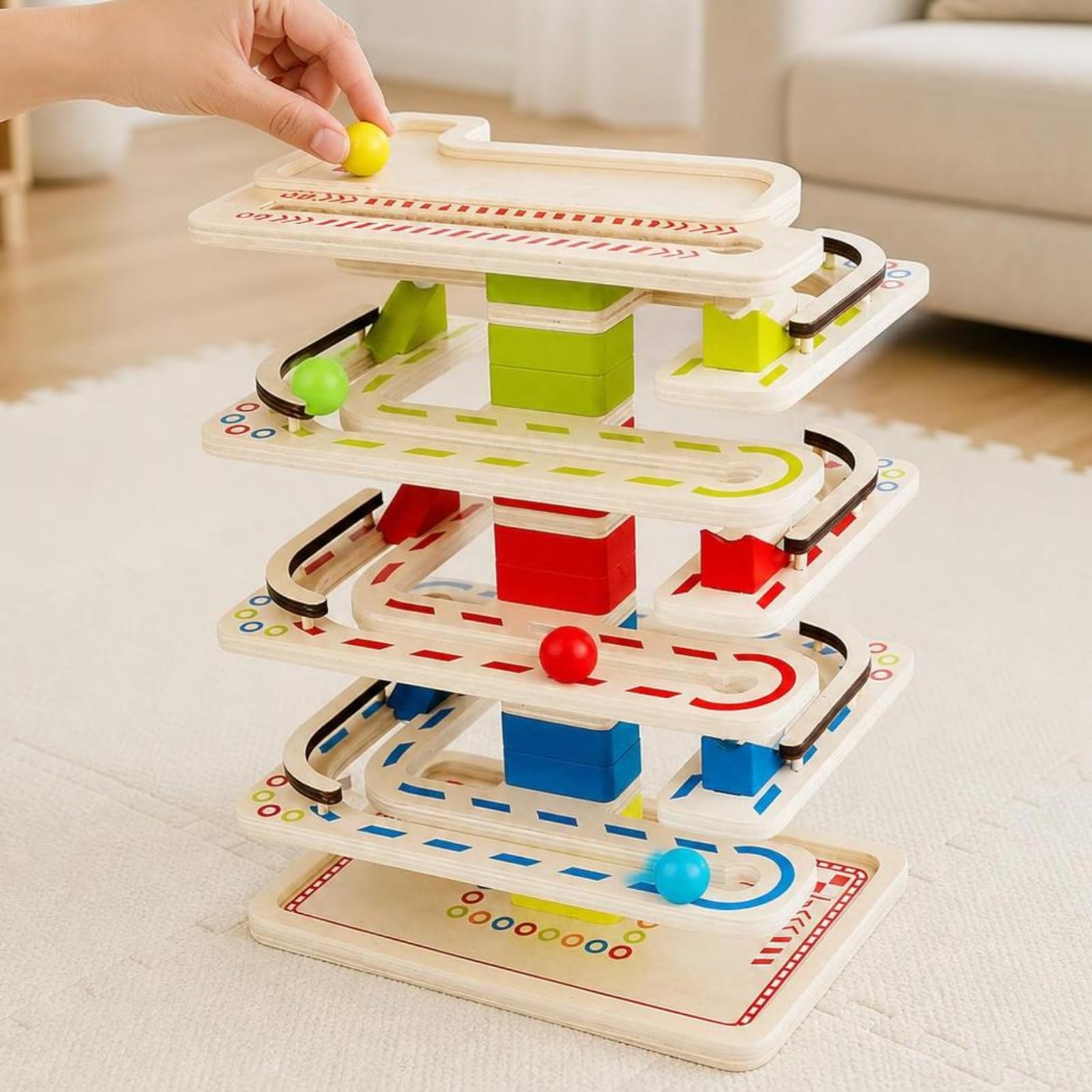 Giocattolo in Legno attività Manuale | Pista per Biglie da, 3D, Torre per Biglie, Casa, Bambini