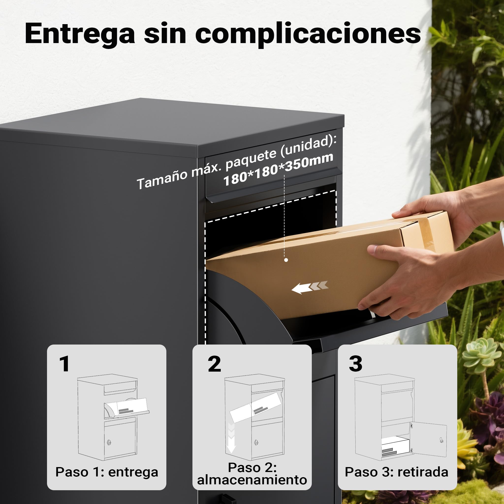 Wiltec Buzón para Paquetes Antracita 410 x 385 x 720 mm, buzón para Paquetes doméstico, recepción privada de Paquetes y Paquetes pequeños, buzón de Acero