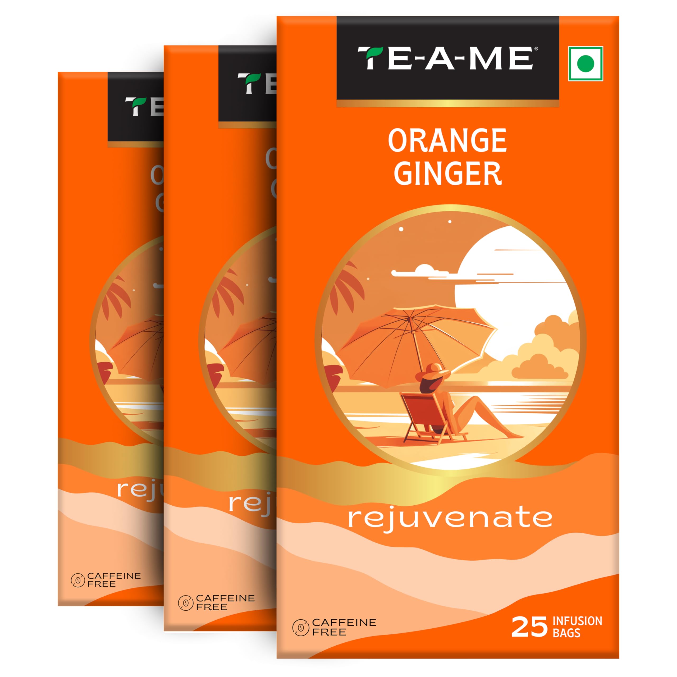 TE-A-ME Orange Ginger Tea, 25 Bags (Pack of 3) | Fruit Tea | Caffeine Free | Sugar Free | 75 Tea Bags
