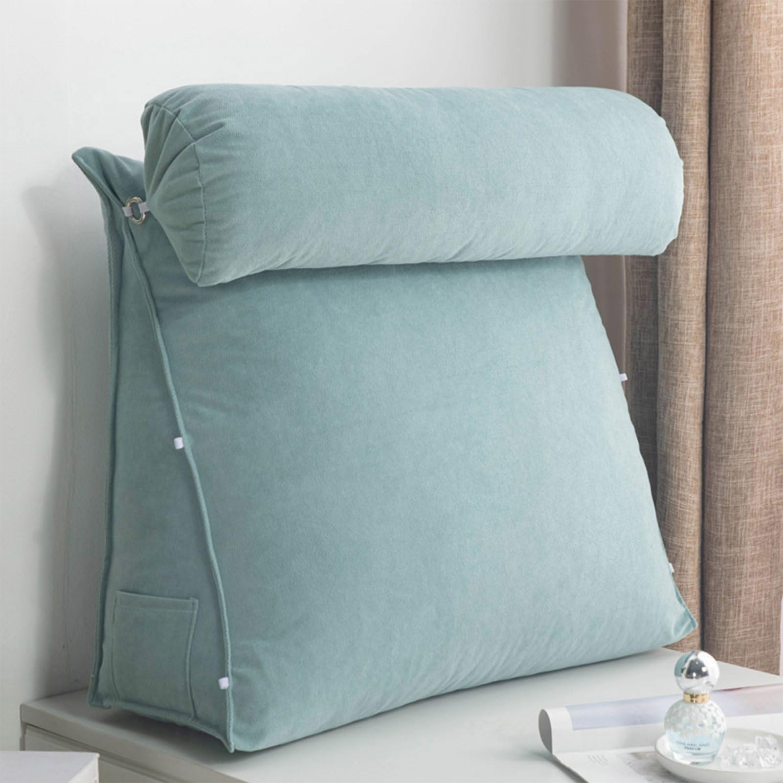 SDFGdtruR back pillow， Triangular Wedge Pillow,Ergonomic Reading,Backrest With,Breathable Back Relax(Thousand Grass Color,45x45x20cm)