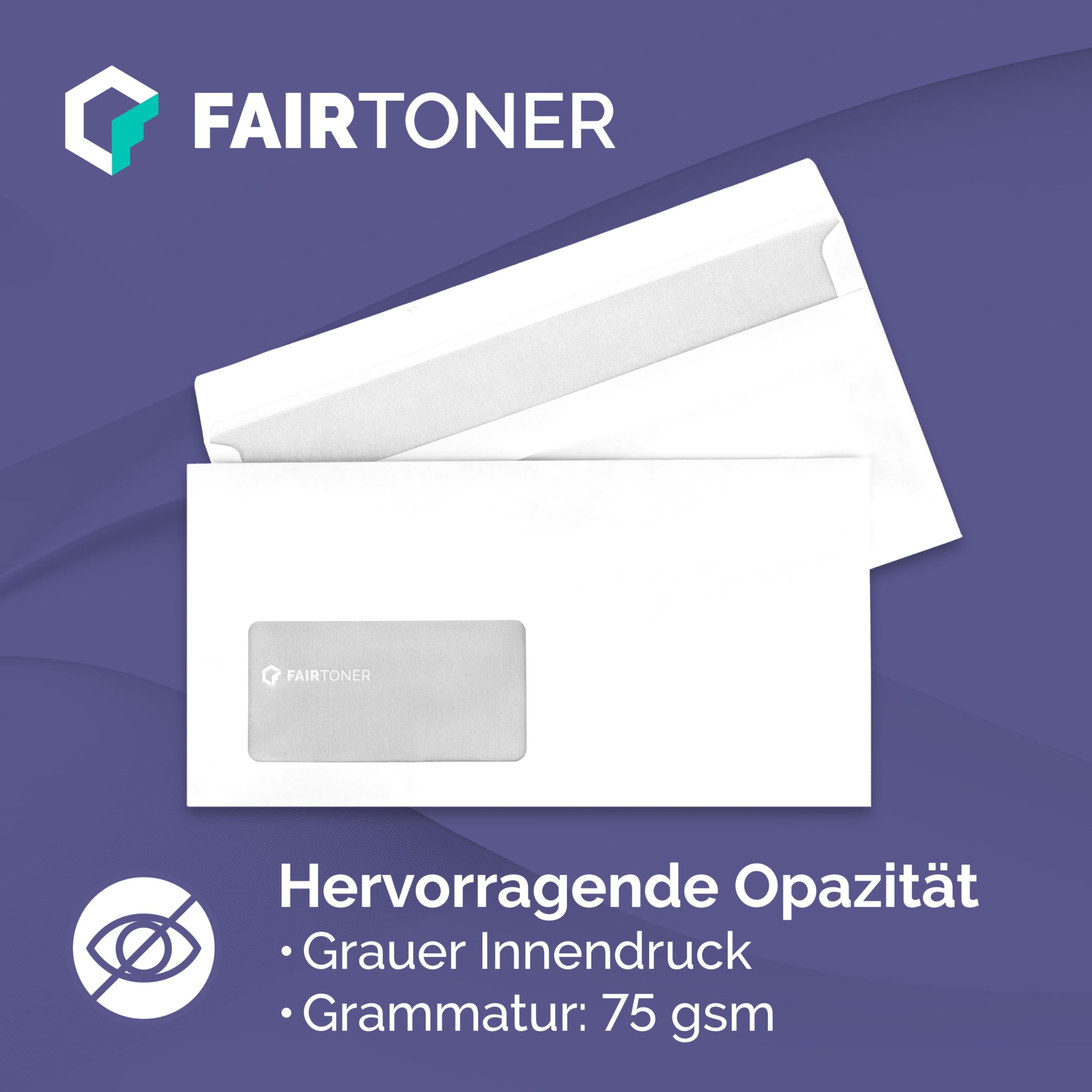 FairToner Briefumschläge DIN lang mit Fenster (1.000 Stück) selbstklebend, Fensterbriefumschläge 22 x 11 cm weiß