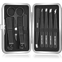 MORGLES Tweezers Set and Nail Clippers, 9 Pcs Stainless Steel Tweezers Kit for Men Professional Manicure Set for Men Grooming Kit With Leather Travel Case