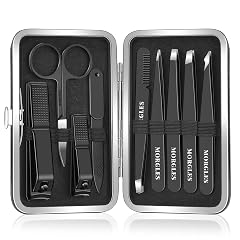 MORGLES Tweezers Set and Nail Clippers 9 Pcs Stainless Steel Tweezers Kit for Men Professional Manicure Set for