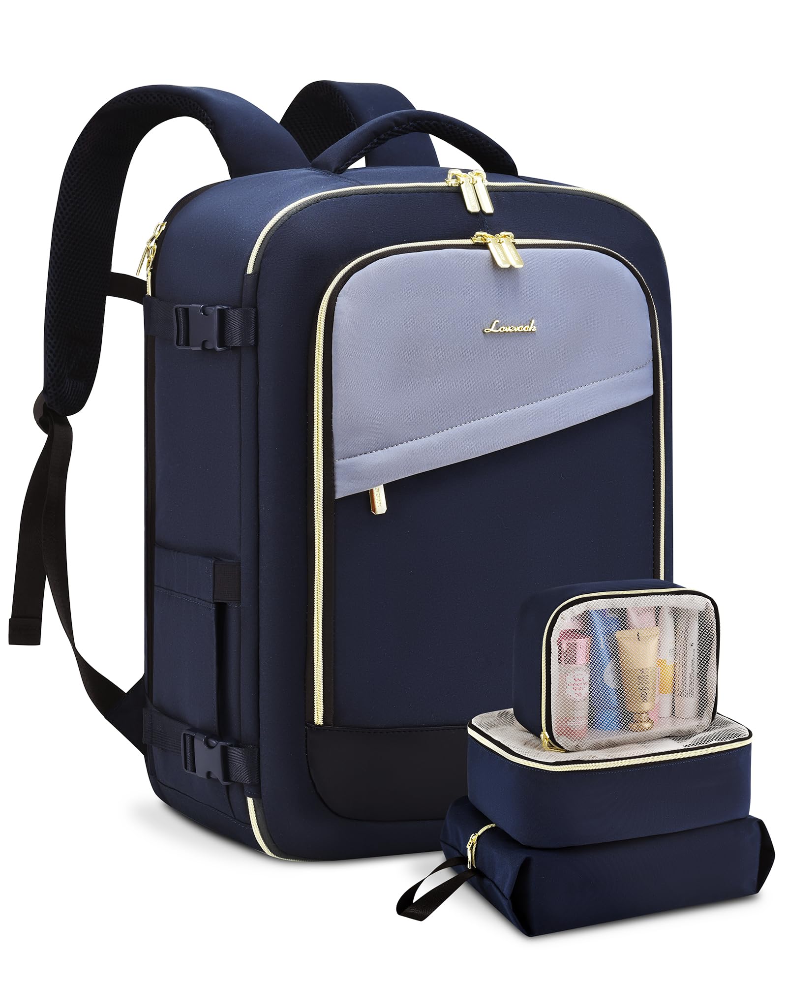 LOVEVOOK Travel Backpack for Women, 40L Carry On Backpack Flight Approved, Large Personal Item Bag Fits 17 inch Laptop, TSA Approved Luggage with 3 Packing Cubes,Waterproof Weekender Gym Essentials