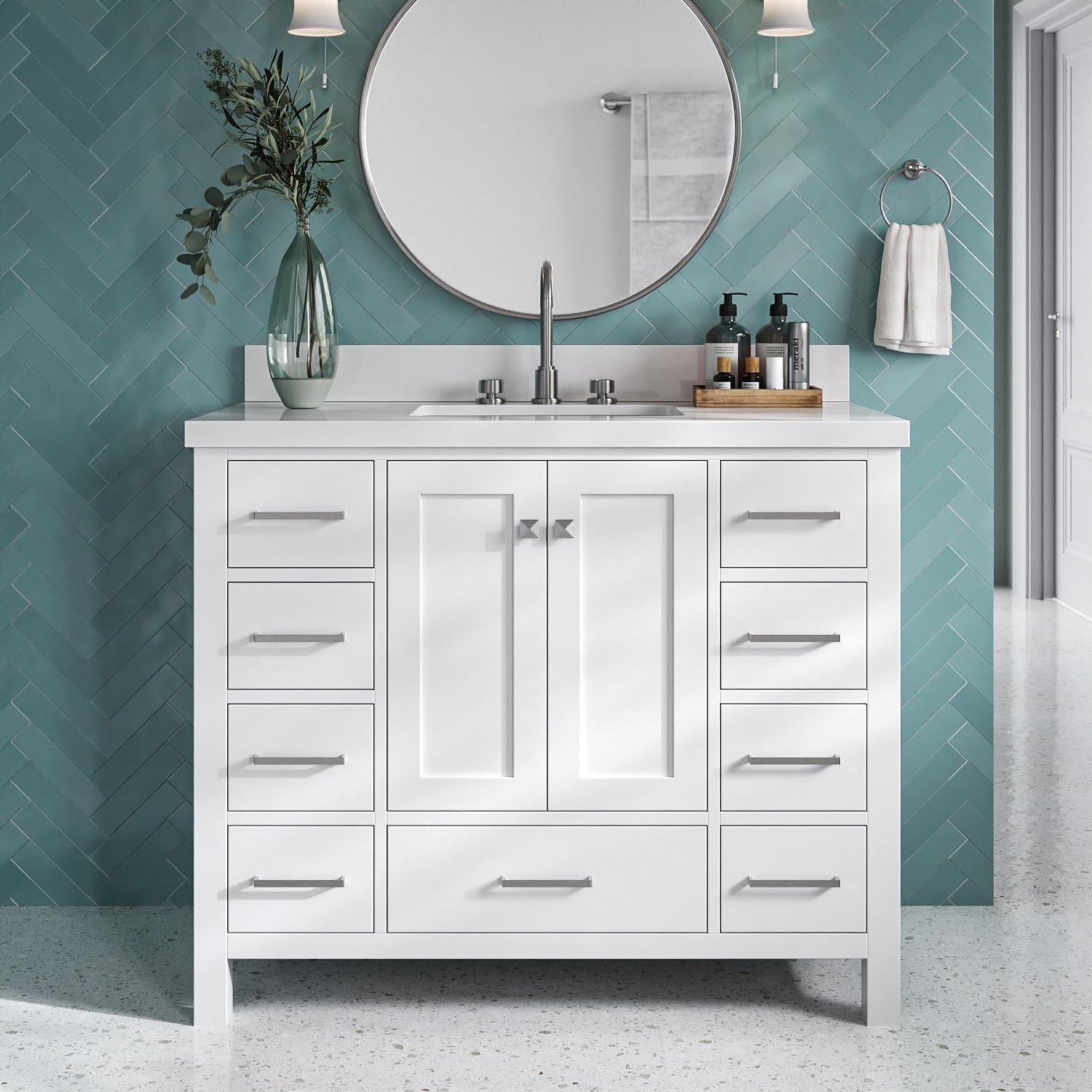 DKB Beckford 42-Inch White Bathroom Vanity with Sink