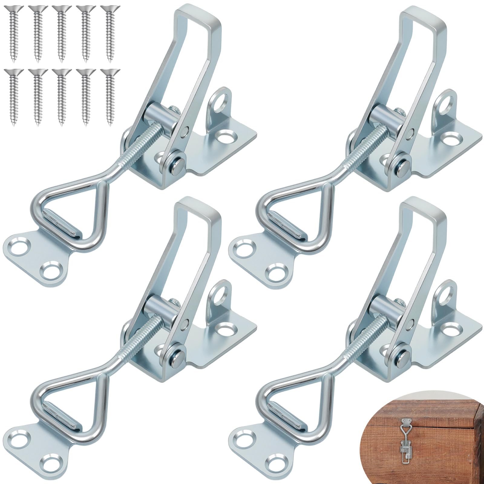Set di 4 chiusure a leva in acciaio inox, chiusura a leva, chiusura a leva, piccola con foro della serratura, tenditore per leva del ginocchio, chiusura di sicurezza, serratura per armadio, porta