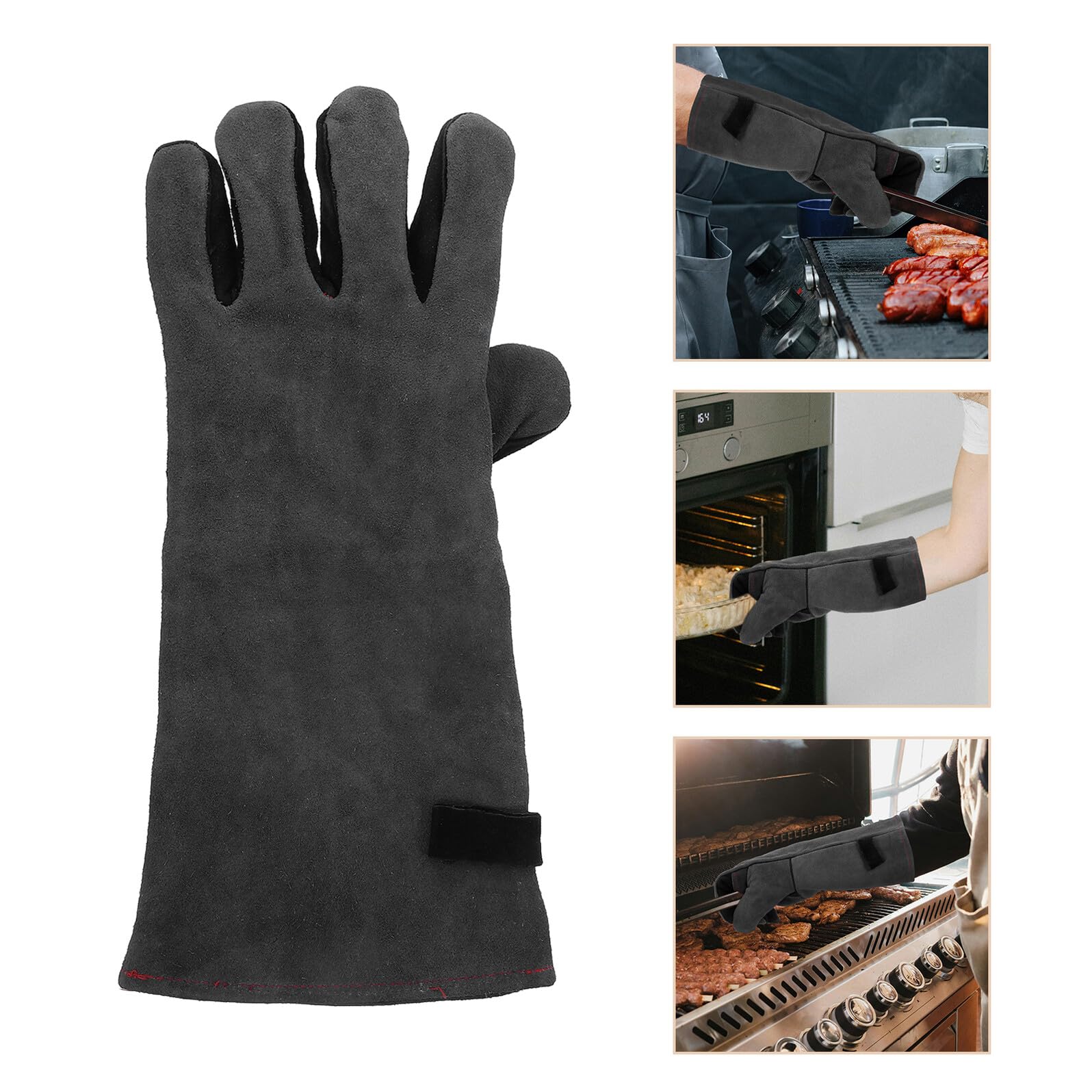 Hitzebeständige Bbq Grillhandschuhe aus Leder mit Isolierung Feuerfeste Rutschfeste Ofenhandschuhe für Herren Vielseitig Einsetzbar Beim Grillen Backen und Kaminbetrieb