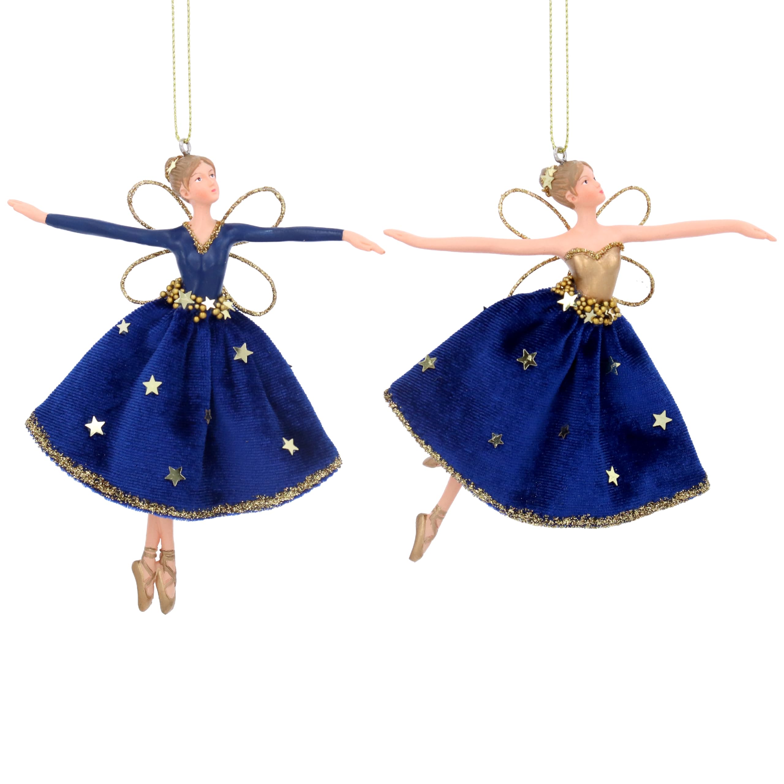 Gisela Graham Blue Fairy In Velvet Dress Resin & Fabric 13 Centimetre Decoration, Set Of 2