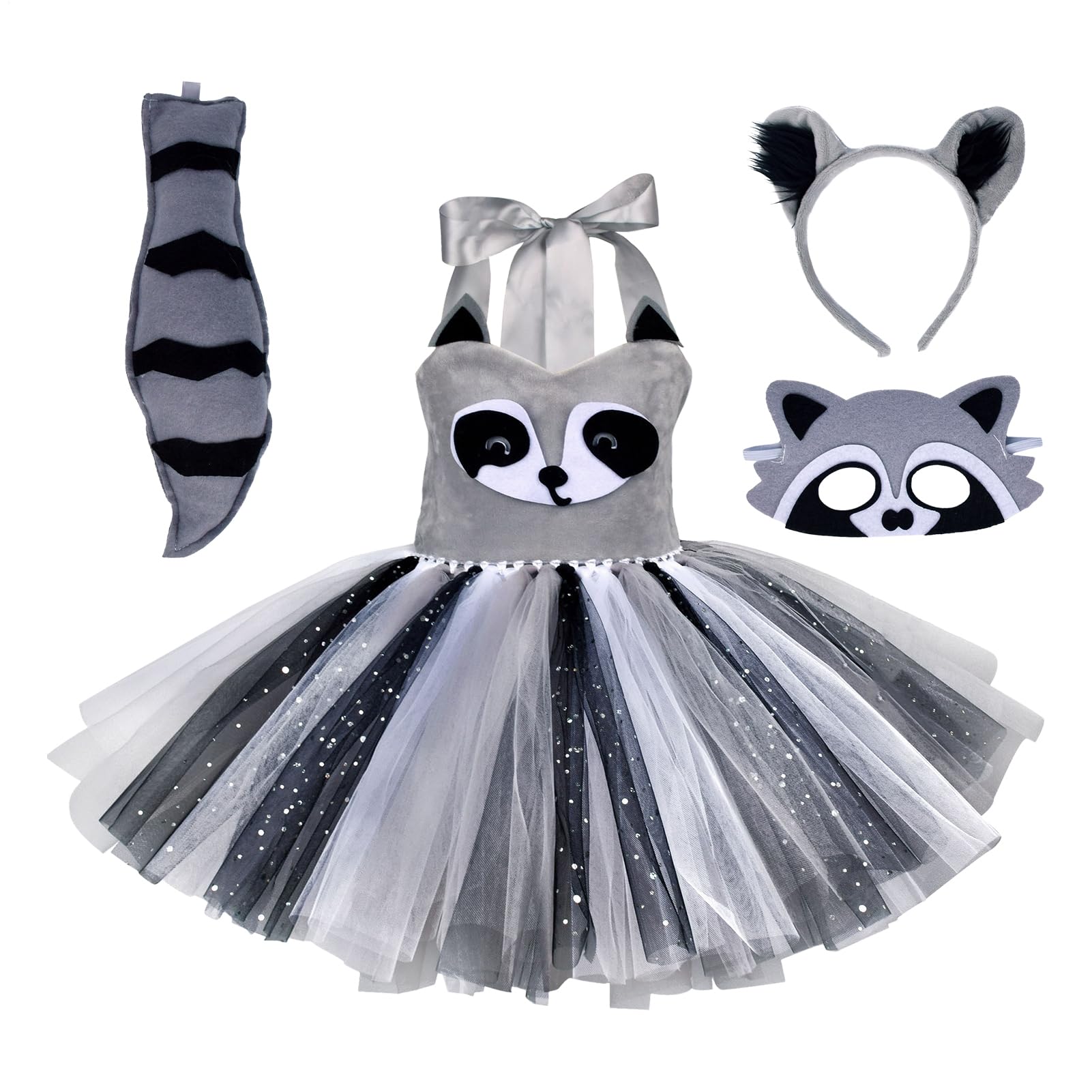 Animal Raccoon Cosplay Costume- Girls Raccoon Costume, For 6 To 12 Years Old| Suitable For Halloween, Role-playing, Birthday, Christmas, And Stage Performances