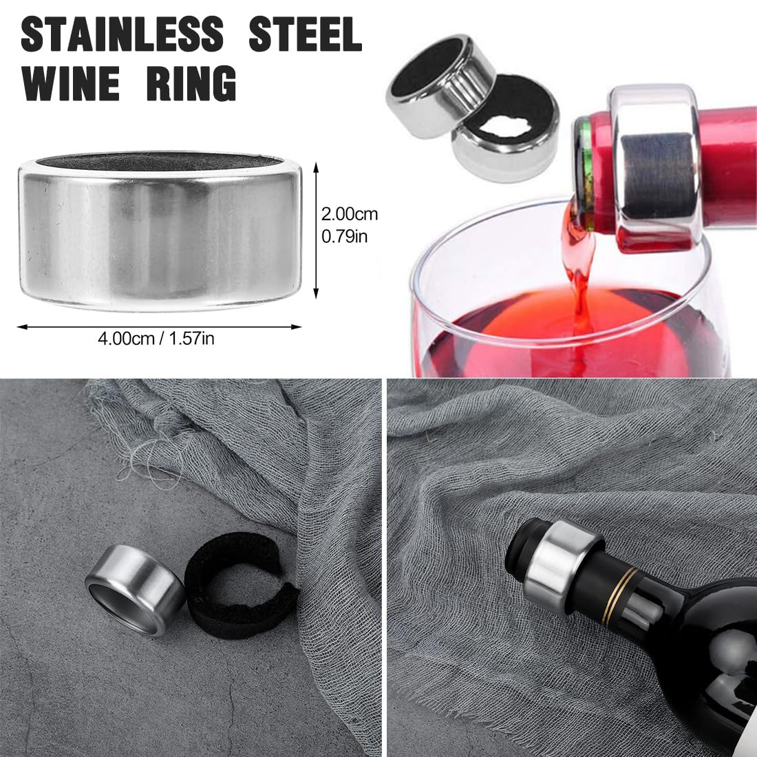 10 Stücke Edelstahl Rotwein Tropf Stop, Stop Ring Weinflasche, Tropfring Edelstahlwein, Kann in Bars, Restaurants und Häusern Verwendet Werden