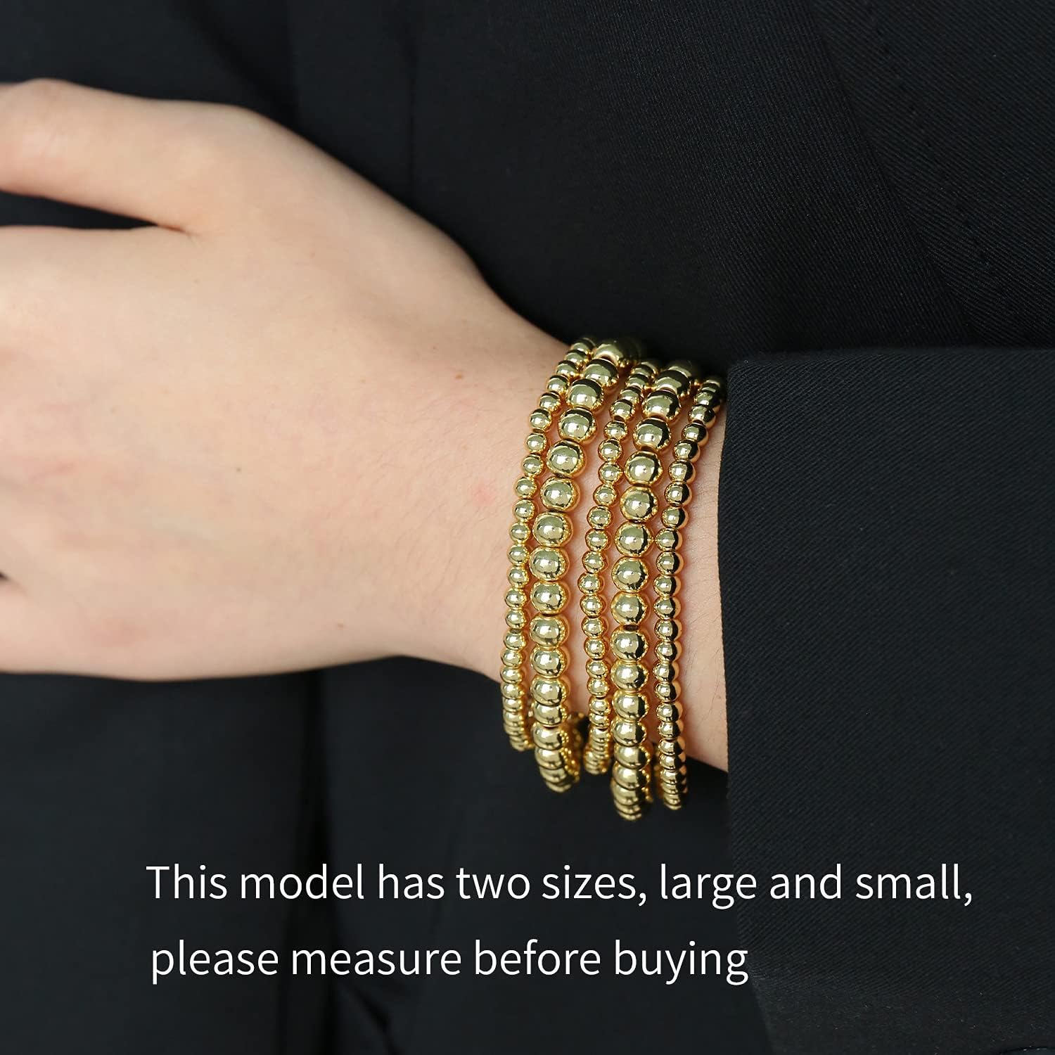 Badu Gold Plate Bead Bracelet for Women 14K Gold Plated Bead Ball Bracelet Stretchable Elastic Hypoallergenic Bohemian Stackable - Image 9