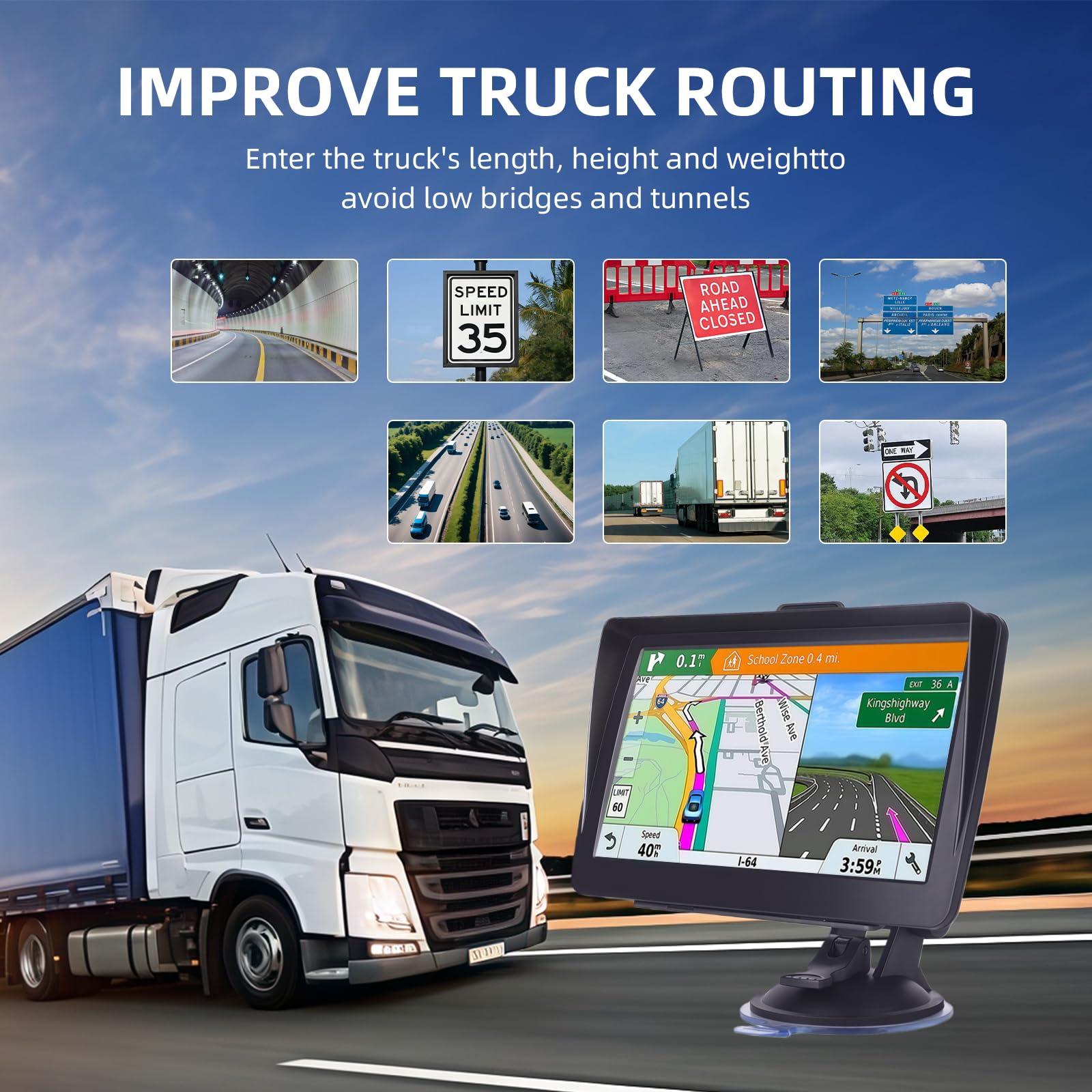 Navigatore satellitare da 7 pollici per auto e camion, sistema GPS HD con mappe del Regno Unito e dell'Europa 2026, aggiornamenti gratuiti a vita, ricerca codice postale, guida vocale, avvisi