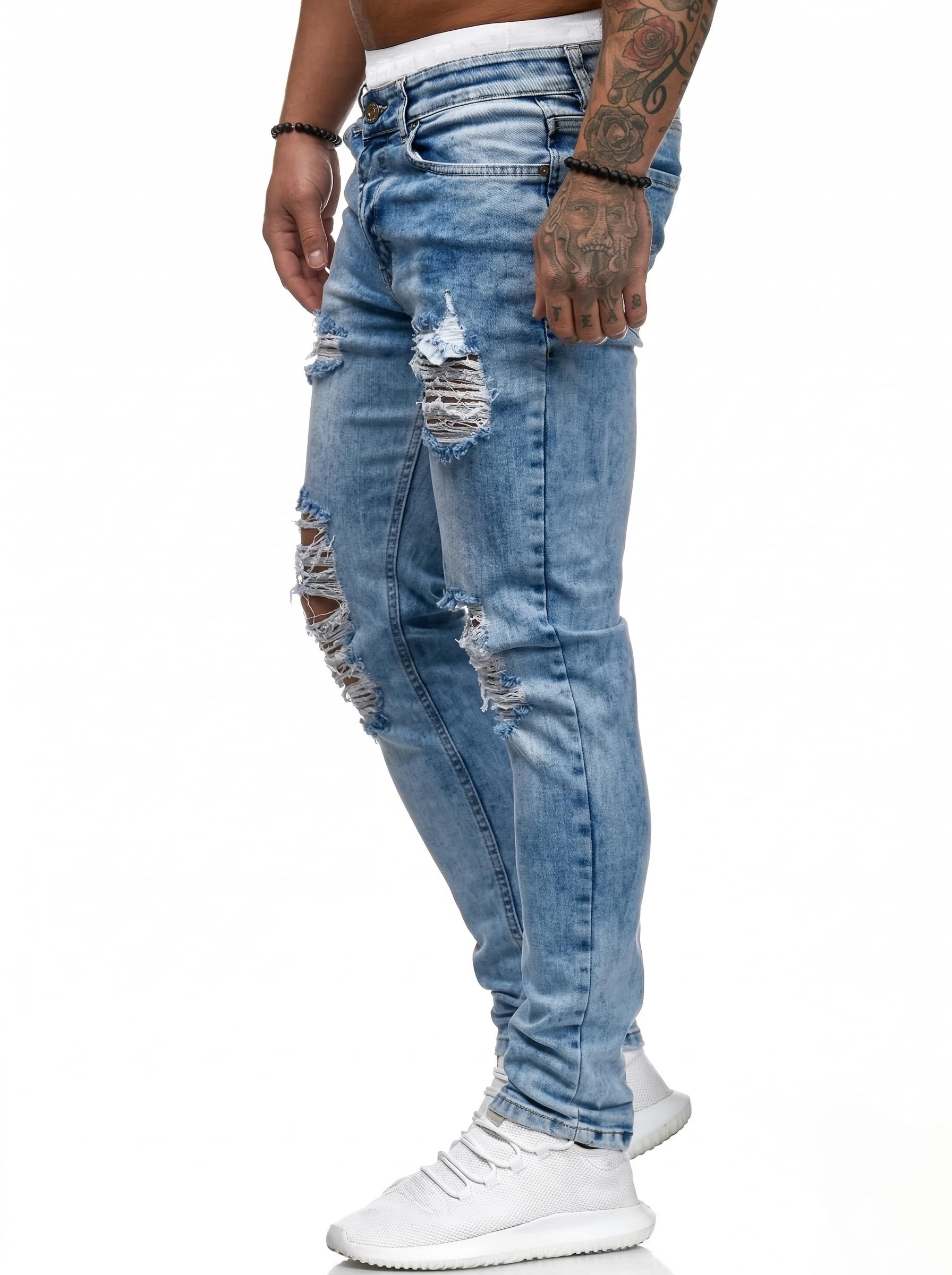 HUNGSON Herren Jeans Ripped Skinny