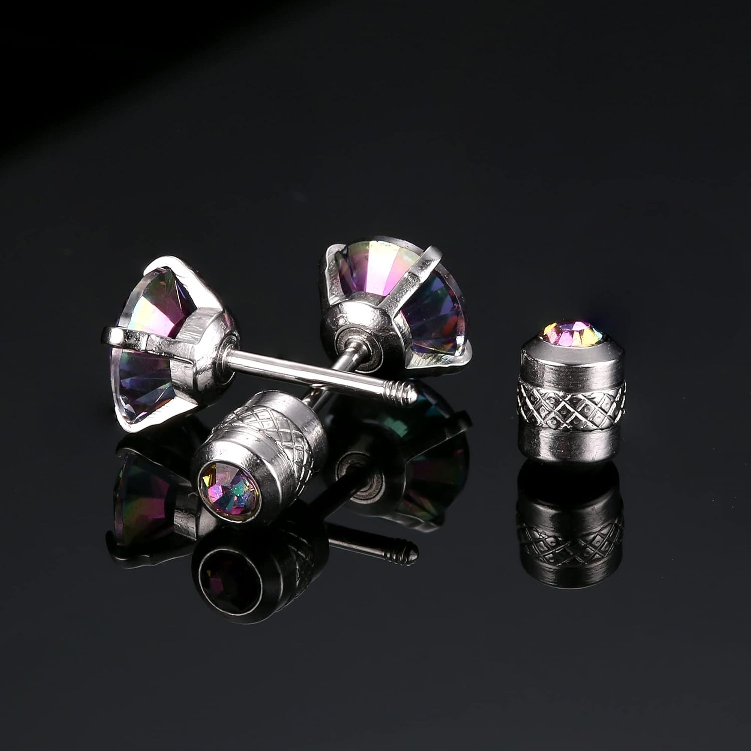 FIBO STEEL 5 Pairs Titanium Screw Back Surgical Stainless Steel Stud Earrings for Women Men, Rainbow 5A Cubic Zirconia Sleep Hypoallergenic Stud for Sensitive Ears - Image 5