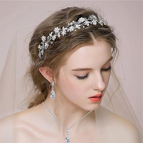 Miniatura 2 de IFKM Silver Jewelry Sets for Women Rhinestone Crystal CZ Bridal Bridesmaid Accessories Necklace Earrings set for Wedding Prom Anniversary Birthday