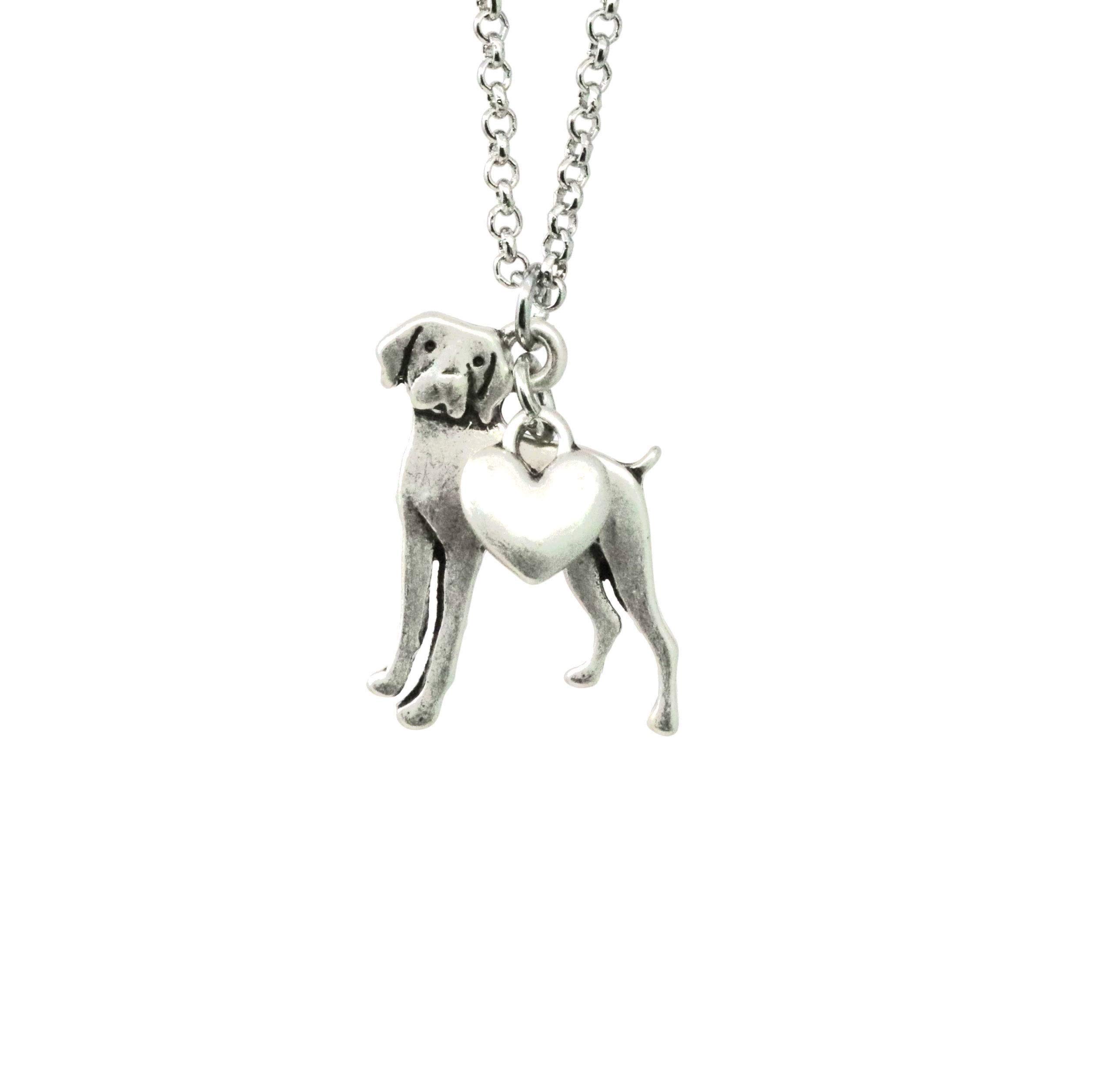Vizsla Charm Necklace, Weimaraner Dog Lover Gift, Silver Metal with Heart Pendant on a Chain, Ladies I Love My Puppy (Vizslas)